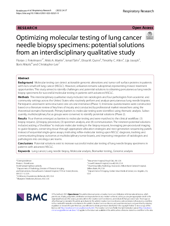 (PDF) Optimizing molecular testing of lung cancer needle biopsy ...