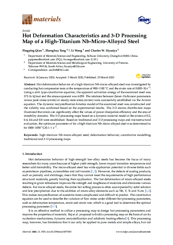 (PDF) Hot Deformation Characteristics and 3-D Processing Map of a High ...