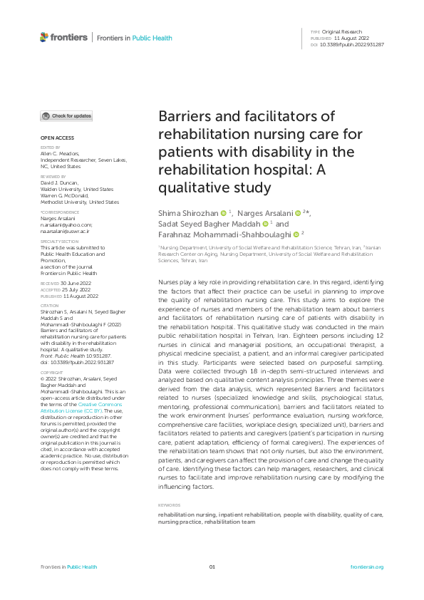 (PDF) Barriers and facilitators of rehabilitation nursing care for ...
