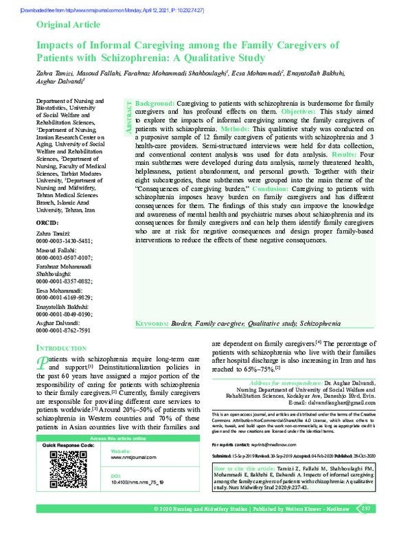 (PDF) Impacts of informal caregiving among the family caregivers of ...