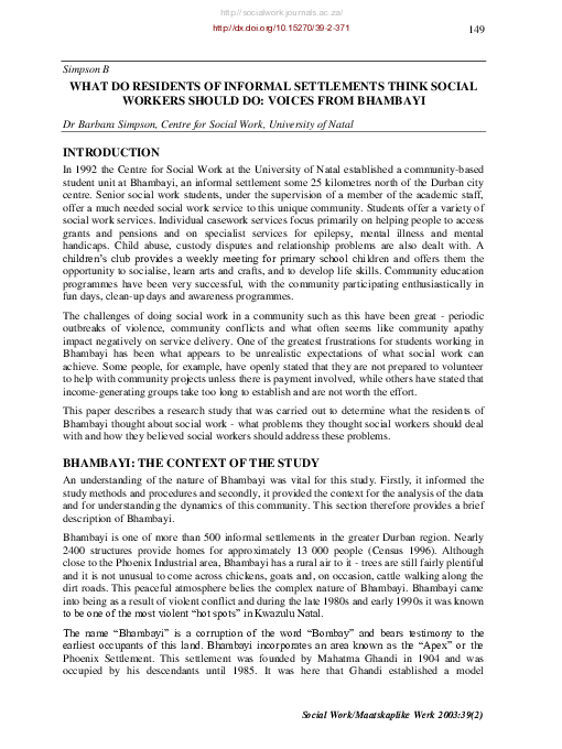 (PDF) What Do Residents of Informal Settlements Think Social Workers ...