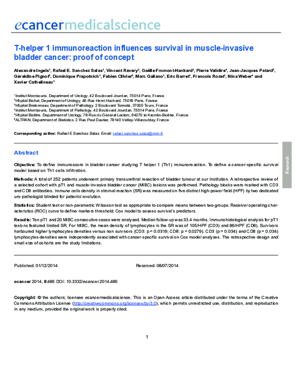 (PDF) T-helper 1 immunoreaction influences survival in muscle-invasive ...