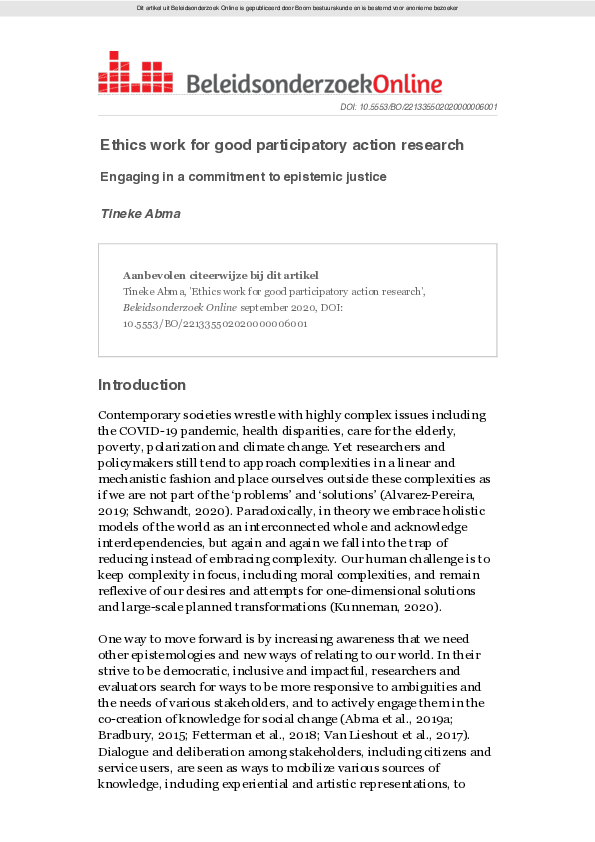 (PDF) Ethics work for good participatory action research