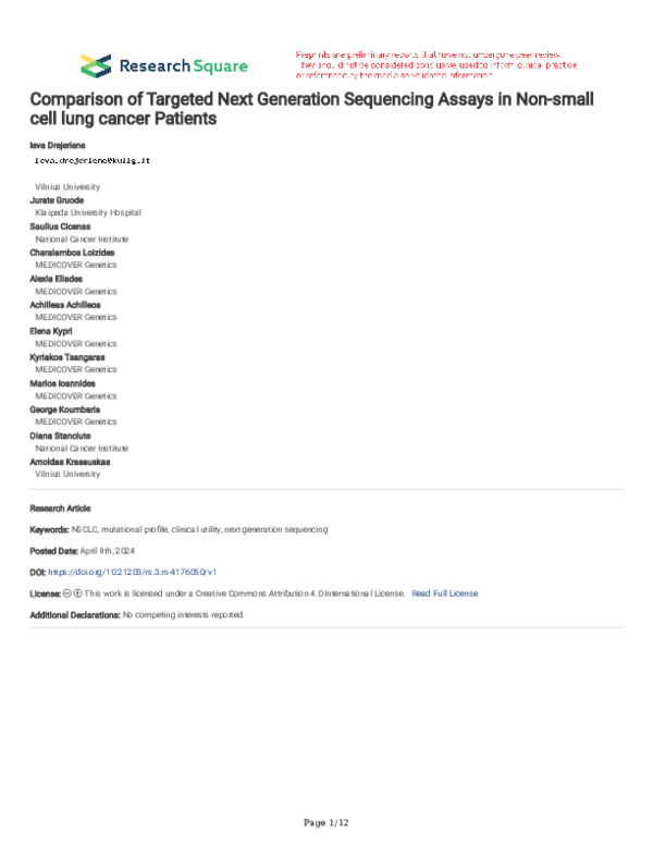 (PDF) Comparison of Targeted Next Generation Sequencing Assays in Non ...