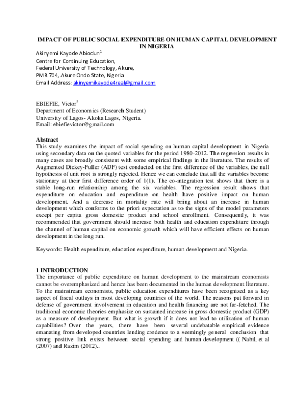 (PDF) IMPACT OF PUBLIC SOCIAL EXPENDITURE ON HUMAN CAPITAL DEVELOPMENT ...