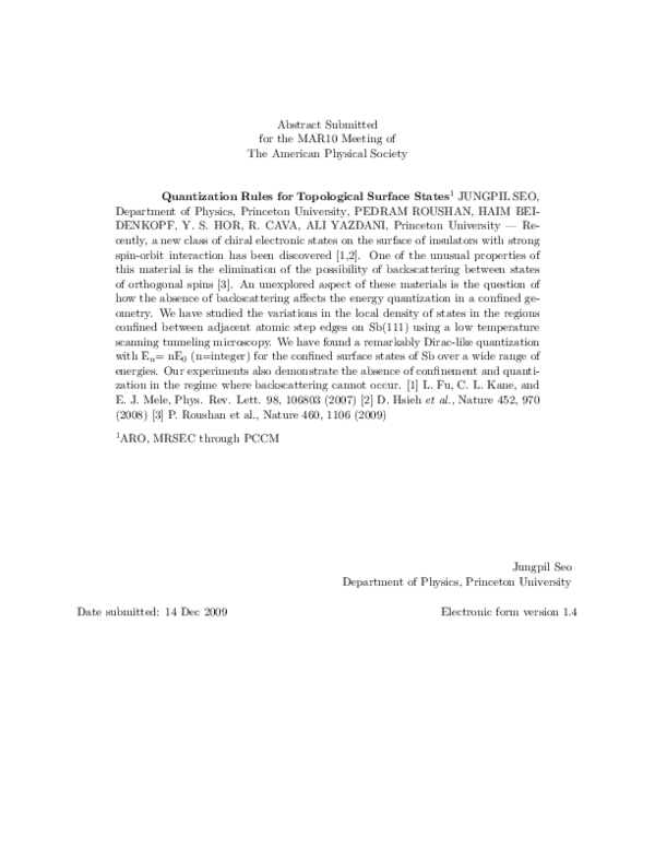 (PDF) Quantization Rules for Topological Surface States
