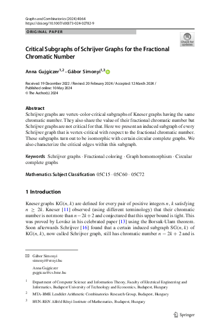 (PDF) Critical Subgraphs of Schrijver Graphs for the Fractional ...