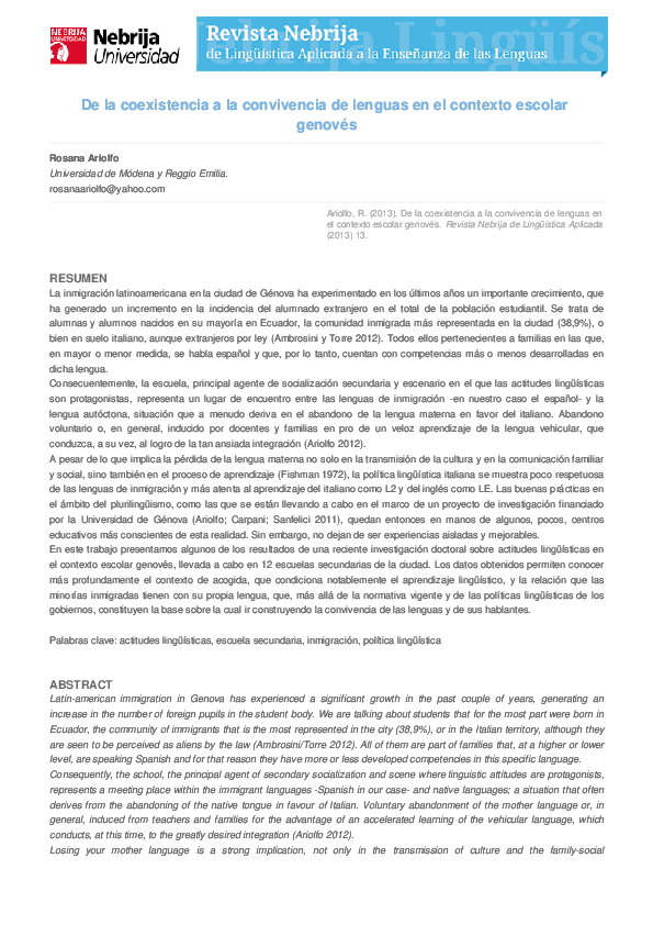 (PDF) De la coexistencia a la convivencia de lenguas en el contexto ...