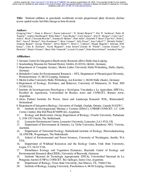 (PDF) Nutrient addition in grasslands worldwide reveals proportional ...