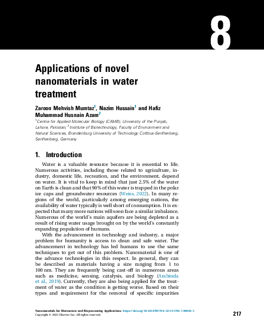 (PDF) Applications of novel nanomaterials in water treatment