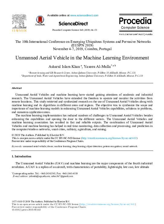 (PDF) Unmanned Aerial Vehicle in the Machine Learning Environment