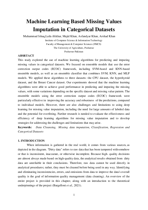 (PDF) Machine Learning Based Missing Values Imputation in Categorical ...