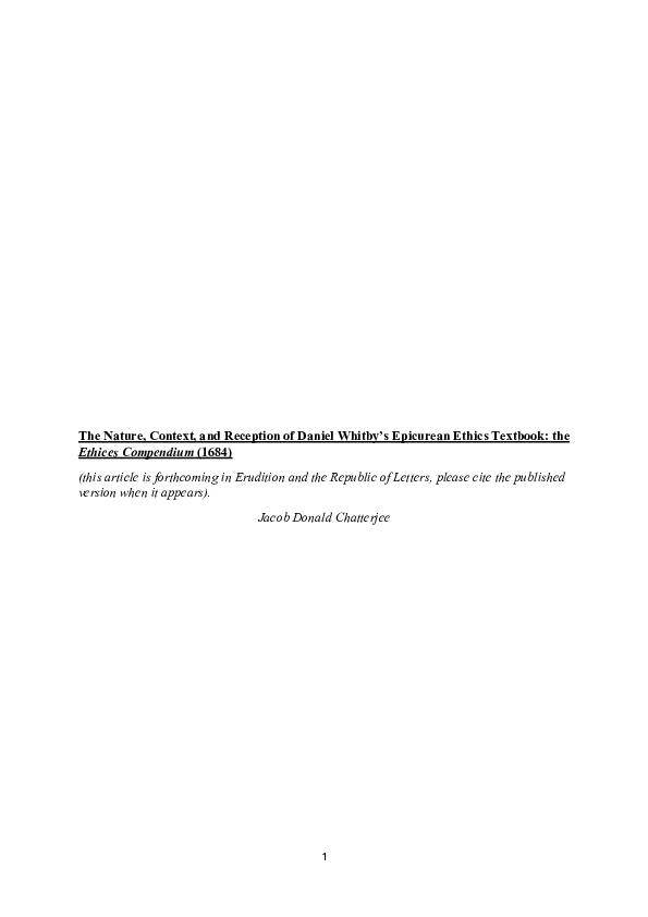 (PDF) Pre-Print: The Nature, Context, and Reception of Daniel Whitby's ...
