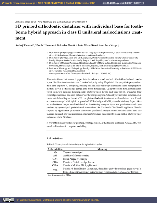 (PDF) 3D Printed Orthodontic Distalizer with Individual Base for Tooth ...