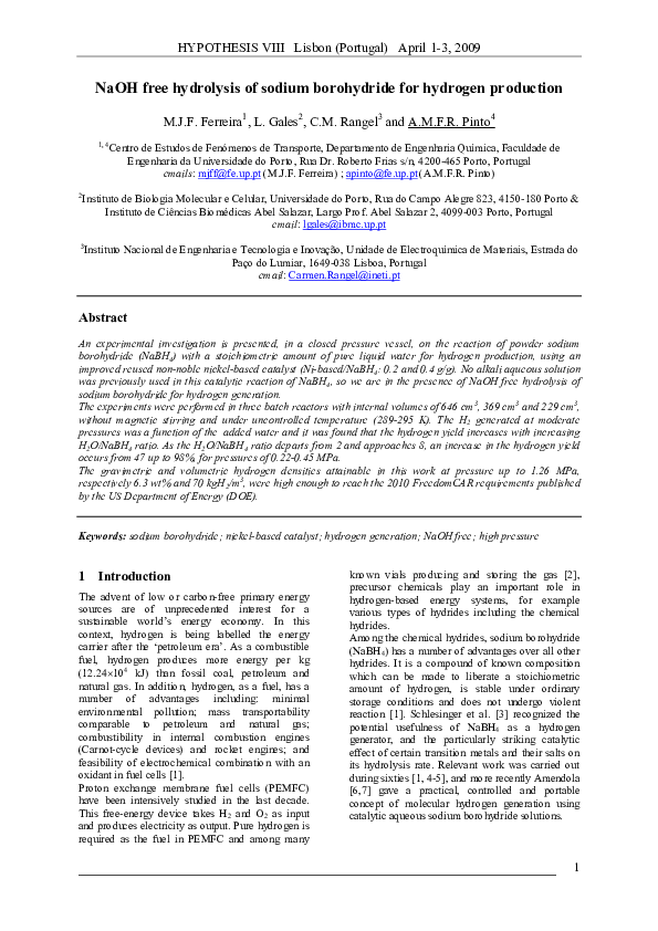 (PDF) NaOH free hydrolysis of sodium borohydride for hydrogen production