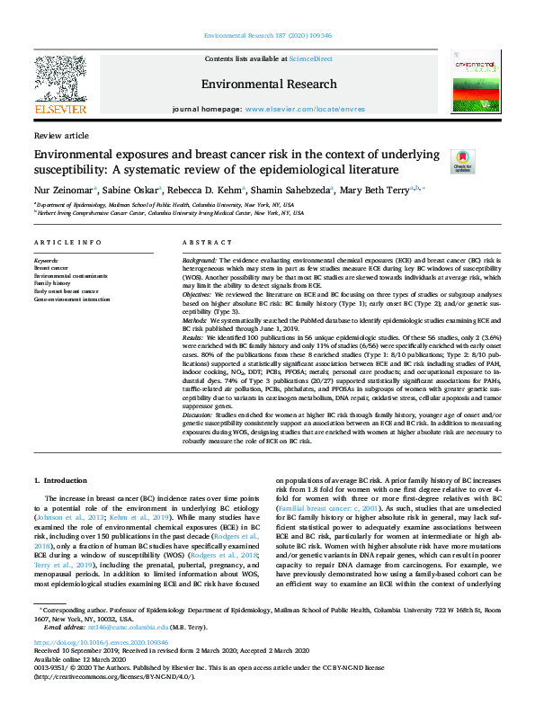 (PDF) Environmental exposures and breast cancer risk in the context of ...