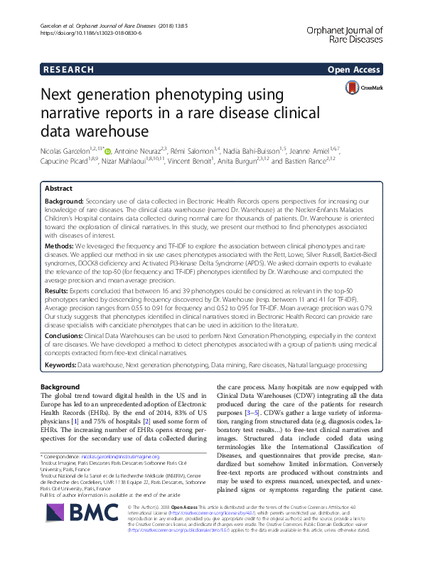 (PDF) Next generation phenotyping using narrative reports in a rare ...