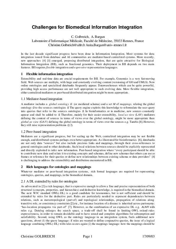 (PDF) Challenges for Biomedical Information Integration