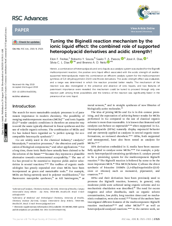 (PDF) Tuning the Biginelli reaction mechanism by the ionic liquid ...
