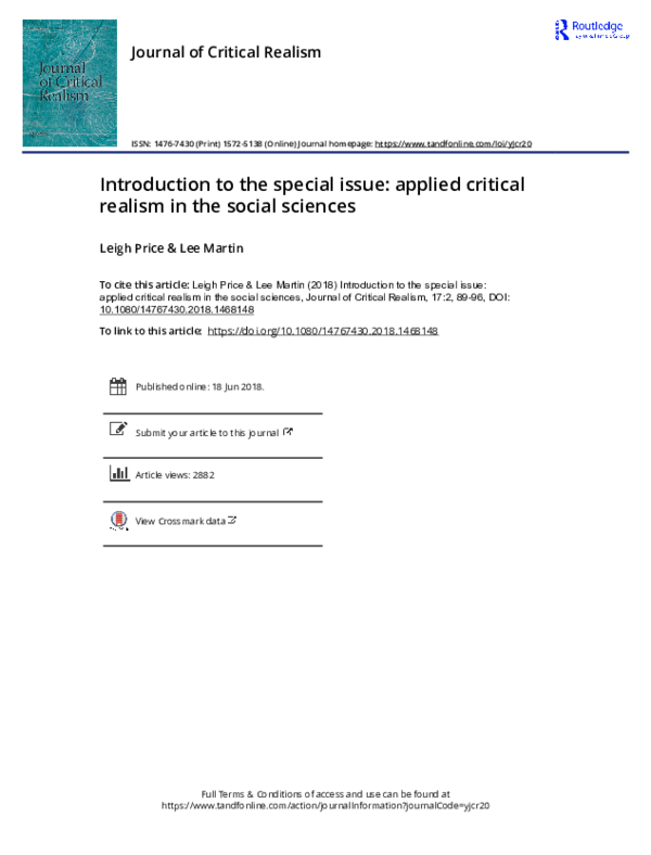 (PDF) Introduction to the special issue: applied critical realism in ...