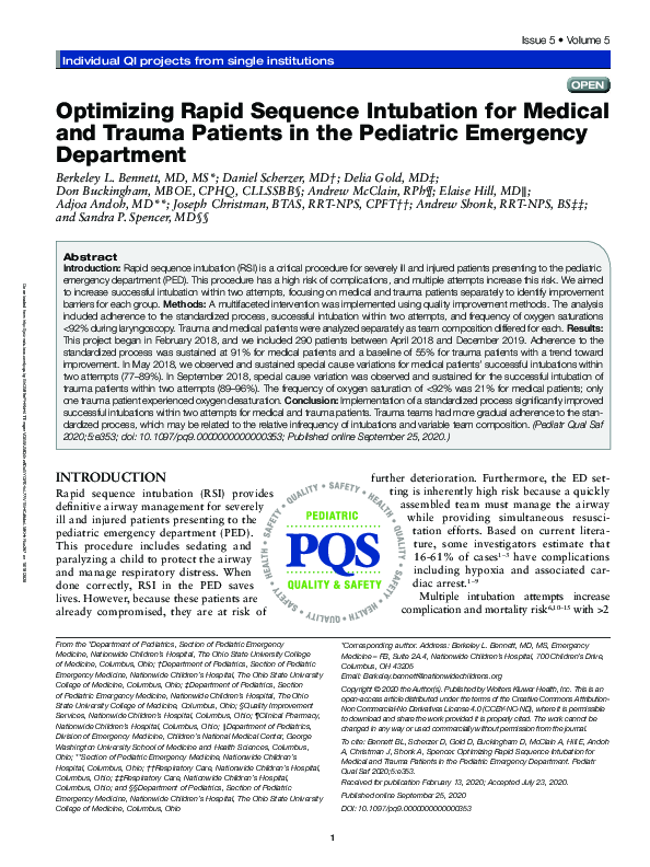 (PDF) Optimizing Rapid Sequence Intubation for Medical and Trauma ...