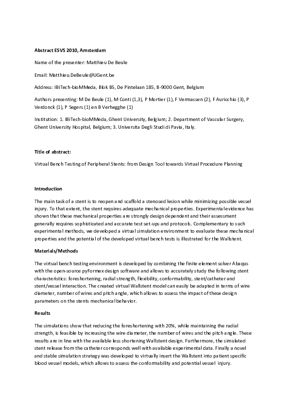 (PDF) Virtual bench testing of peripheral stents: from design tool ...
