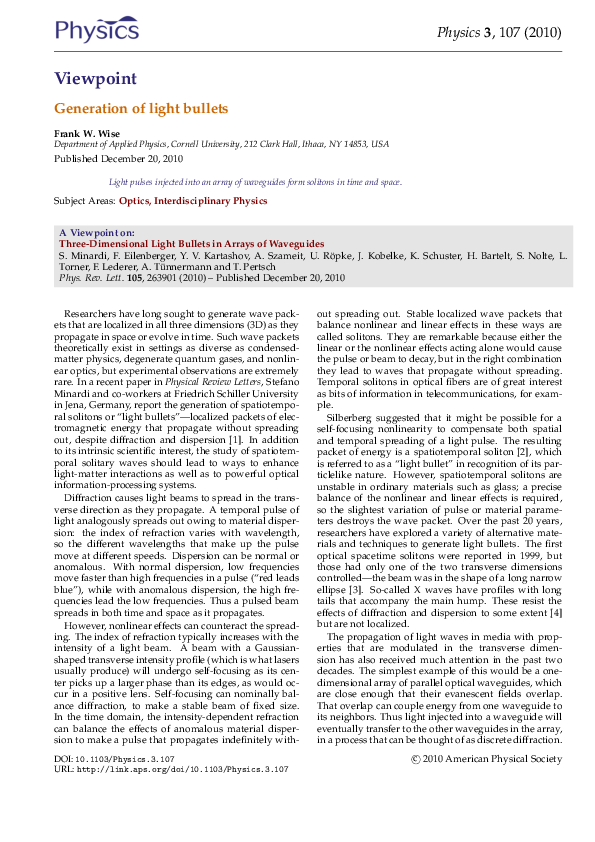 (PDF) A Viewpoint on: Three-Dimensional Light Bullets in Arrays of ...