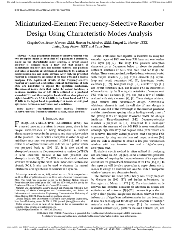 (PDF) Miniaturized-Element Frequency-Selective Rasorber Design Using ...