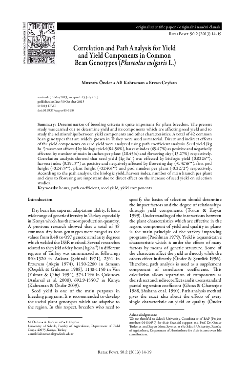 (PDF) Correlation and path analysis for yield and yield components in ...