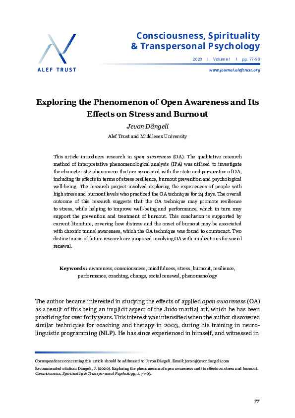 (PDF) Exploring the phenomenon of open awareness and its effects on ...