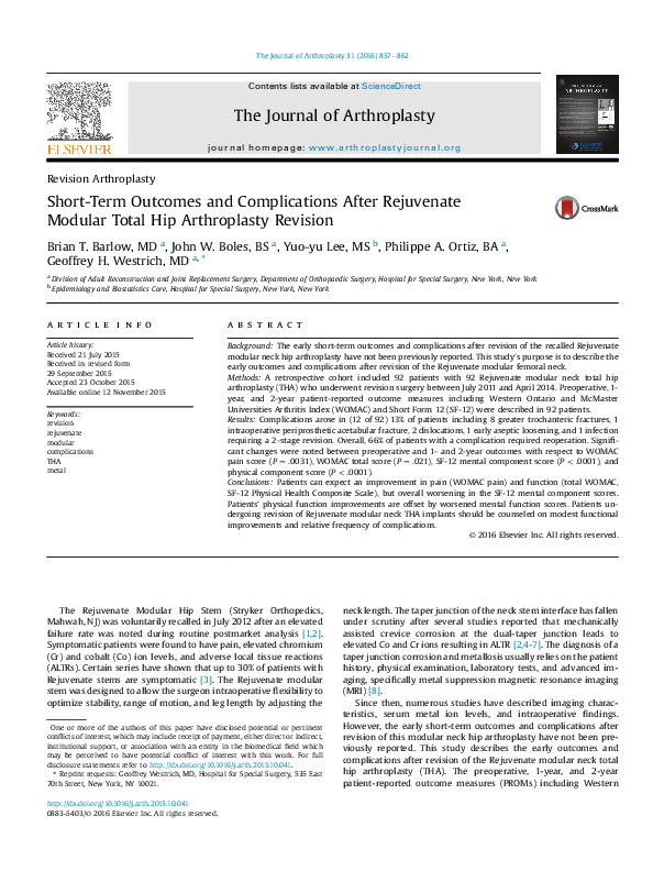 (PDF) Short-Term Outcomes and Complications After Rejuvenate Modular ...