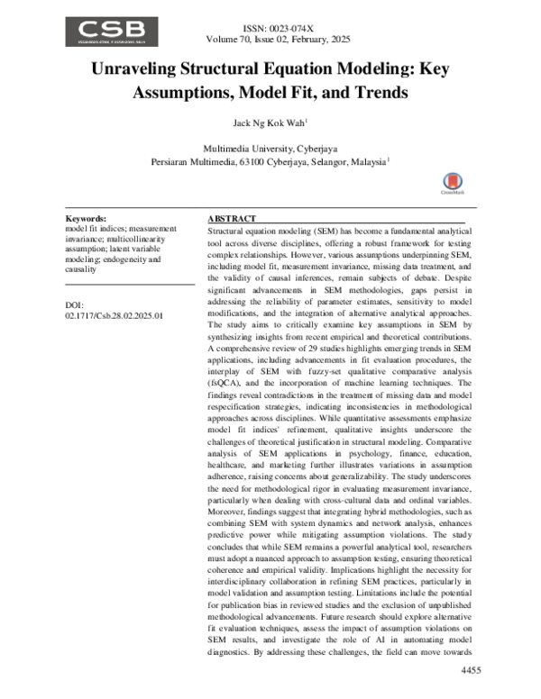 (PDF) Unraveling Structural Equation Modeling: Key Assumptions, Model ...
