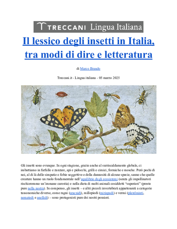 (PDF) IL LESSICO DEGLI INSETTI IN ITALIA, TRA MODI DI DIRE E LETTERATURA