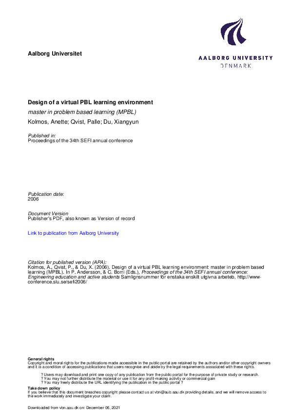 (PDF) Design of a virtual PBL learning environment: master in problem ...