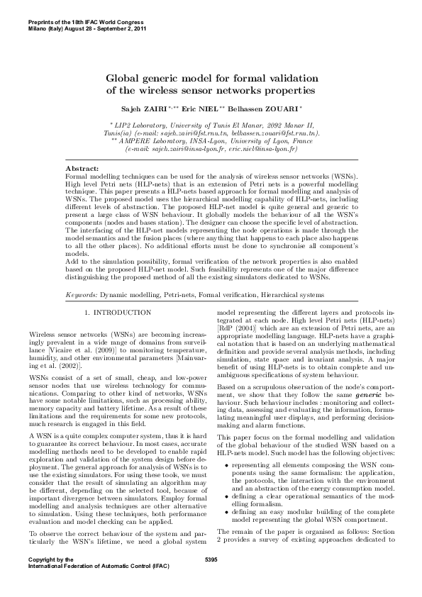 (PDF) Global Generic Model for Formal Validation of the Wireless Sensor ...