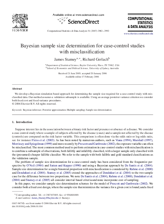 (PDF) Bayesian sample size determination for case-control studies with ...