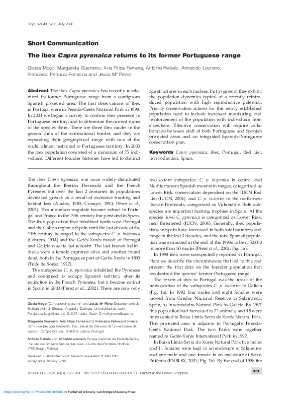 (PDF) The ibex Capra pyrenaica returns to its former Portuguese range