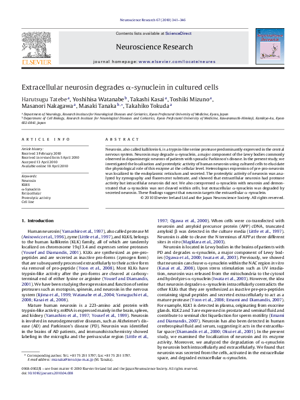 (PDF) Extracellular neurosin degrades α-synuclein in cultured cells