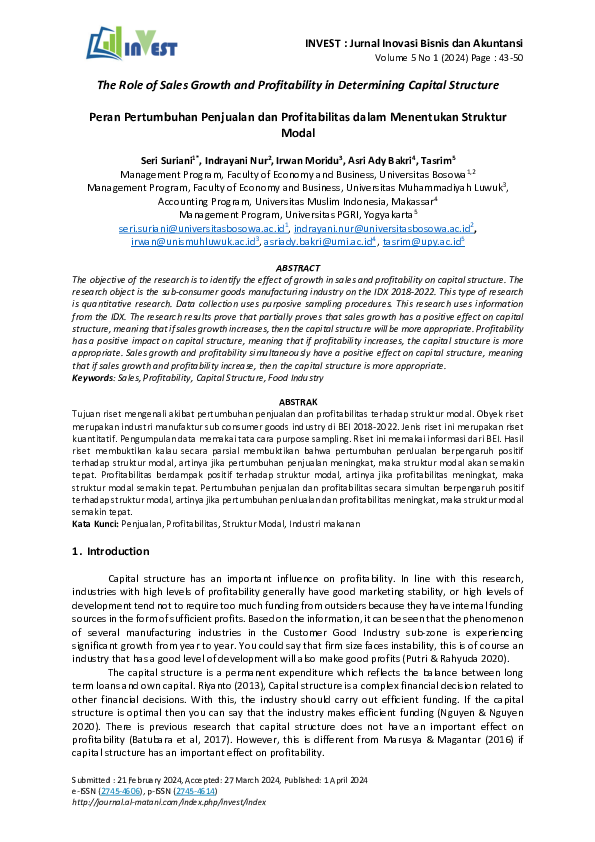 (PDF) The Role Of Sales Growth and Profitability in Determining Capital ...