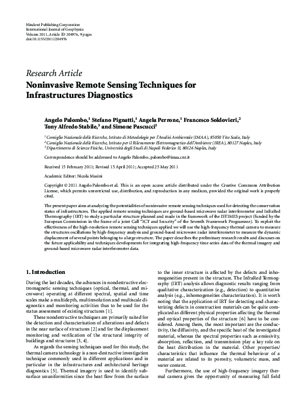 (PDF) Noninvasive Remote Sensing Techniques for Infrastructures Diagnostics