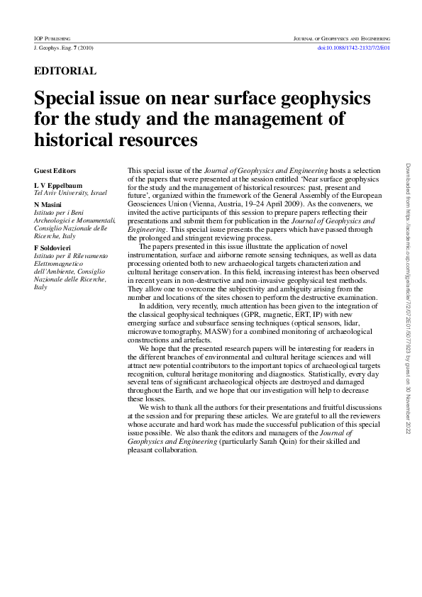 (PDF) Special issue on near surface geophysics for the study and the ...