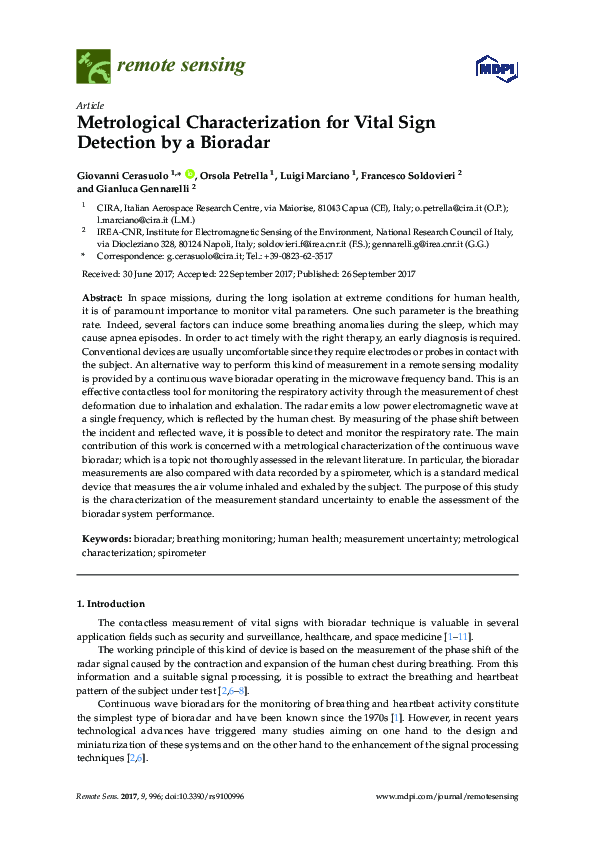 (PDF) Metrological Characterization for Vital Sign Detection by a Bioradar