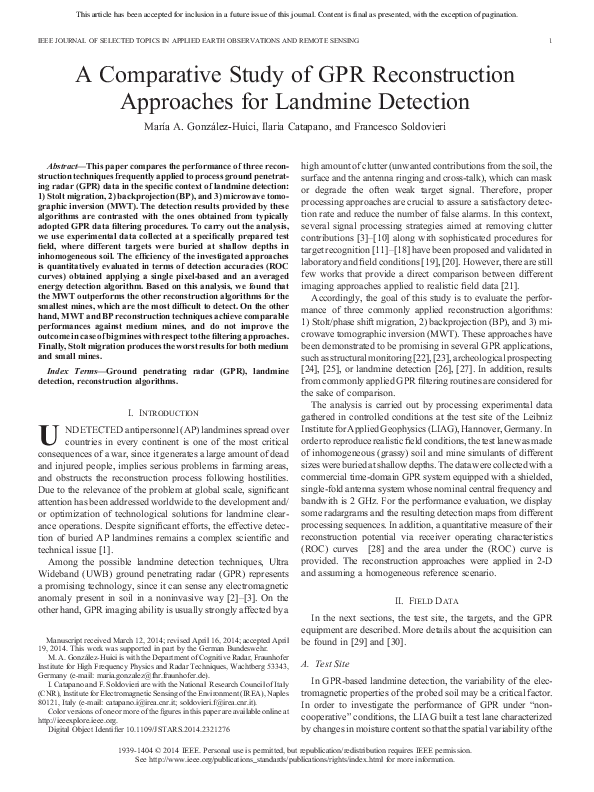 (PDF) A Comparative Study of GPR Reconstruction Approaches for Landmine ...
