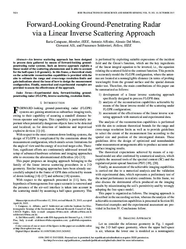 (PDF) Forward-Looking Ground-Penetrating Radar via a Linear Inverse ...