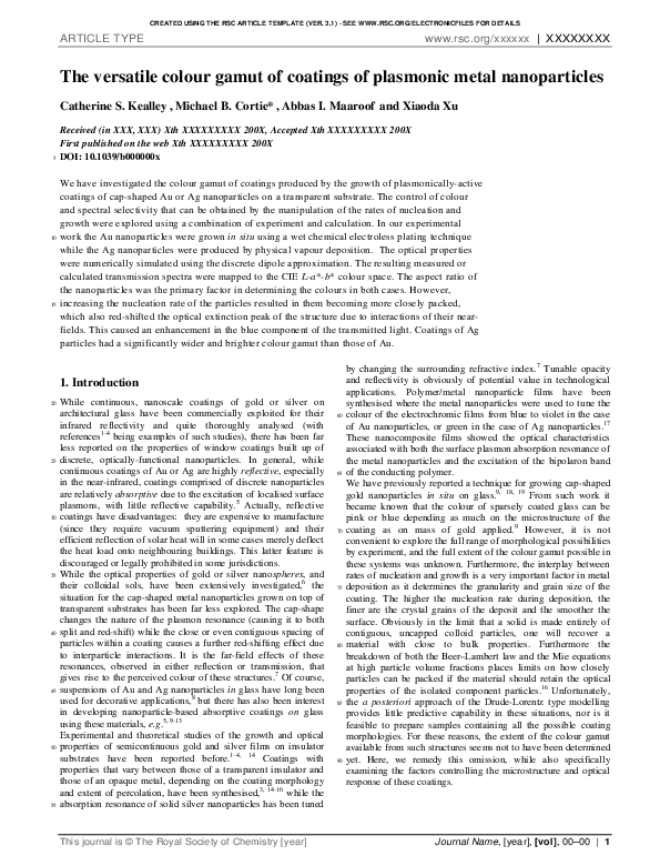 (PDF) The versatile colour gamut of coatings of plasmonic metal ...