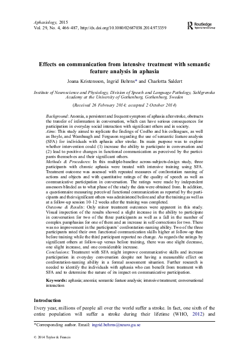 (PDF) Effects on communication from intensive treatment with semantic ...