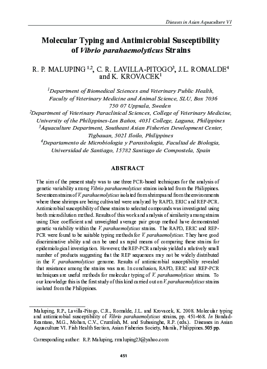 (PDF) Molecular typing and antimicrobial susceptibility of Vibrio ...