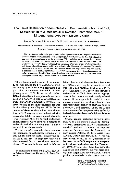 (PDF) The use of restriction endonucleases to compare mitochondrial dna ...