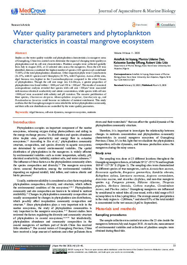 (PDF) Water quality parameters and phytoplankton characteristics in ...