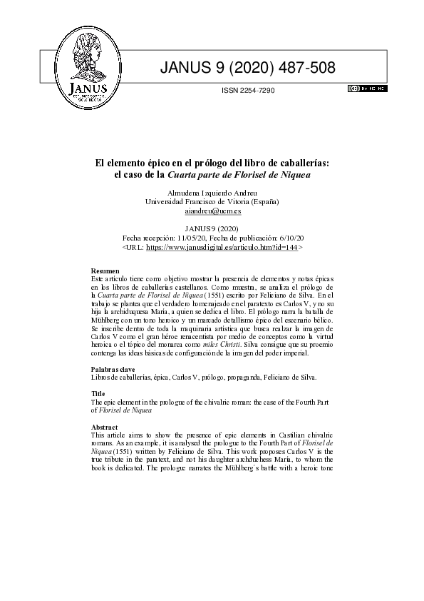 (PDF) El elemento épico en el prólogo del libro de caballerías: el caso ...